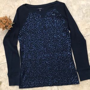 CHAPS WOMEN SWEATER SIZE S NAVY blue sequin
